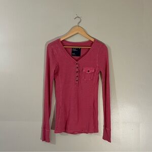 Y2k American Eagle Outfitters Pink Long Sleeve Button Cotton Ribbed Henley
